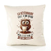 Housse de Coussin Premium La Vétérinaire Chouette Grain - Coton Canvas Fairtrade Beige Idée Cadeau Décoration Canapé 40x40