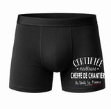 Caleçon Certifié Meilleur cheffe de Chantier - Face - Humour Boxer Coton Motif Métier Idée Cadeau Anniversaire Noël Homme