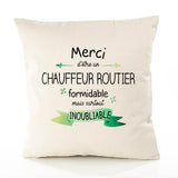 Housse de Coussin Premium Merci Chauffeur Routier Inoubliable - Coton Canvas Fairtrade Beige Idée Cadeau Décoration Canapé