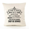 Housse de Coussin Premium Chef de Service Ministère Magie Homme - Coton Canvas Fairtrade Beige Idée Cadeau Décoration Canapé