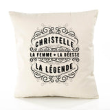 Housse de Coussin Premium Christelle Déesse légende Noire - Coton Canvas Fairtrade Beige Idée Cadeau Décoration Canapé