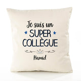 Housse de Coussin Premium Hamid Un Super Collègue - Coton Canvas Fairtrade Beige Idée Cadeau Décoration Canapé 40x40