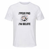 Maillot de Sport Homme Belote J'peux Pas - T-Shirt Respirant Polyester Manches Courtes - Cadeau Sportif Anniversaire Noël Fête des Pères