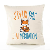 Housse de Coussin Premium méditation Renard Version Blanc - Coton Canvas Fairtrade Beige Idée Cadeau Décoration Canapé