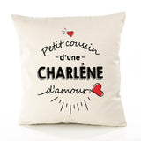 Housse de Coussin Premium Charlene d'amour - Coton Canvas Fairtrade Beige Idée Cadeau Décoration Canapé 40x40