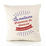 Housse de Coussin Premium dresseuse de Chevaux Meilleure Monde - Coton Canvas Fairtrade Beige Idée Cadeau Décoration Canapé
