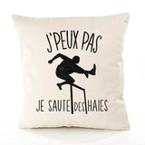 Housse de Coussin Premium Course de Haies Version Blanc - Coton Canvas Fairtrade Beige Idée Cadeau Décoration Canapé