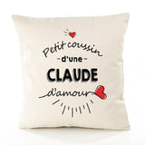 Housse de Coussin Premium Claude d'amour - Coton Canvas Fairtrade Beige Idée Cadeau Décoration Canapé 40x40