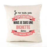 Housse de Coussin Premium Bichette Superwomen - Coton Canvas Fairtrade Beige Idée Cadeau Décoration Canapé