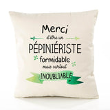 Housse de Coussin Premium Merci Pépiniériste Inoubliable - Coton Canvas Fairtrade Beige Idée Cadeau Décoration Canapé