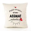 Housse de Coussin Premium Assmat d'amour - Coton Canvas Fairtrade Beige Idée Cadeau Décoration Canapé 40x40