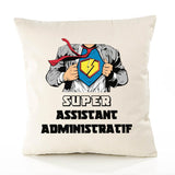 Housse de Coussin Premium Super Assistant ADMINISTRATIF - Coton Canvas Fairtrade Beige Idée Cadeau Décoration Canapé