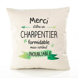 Housse de Coussin Premium Merci Charpentier Inoubliable - Coton Canvas Fairtrade Beige Idée Cadeau Décoration Canapé