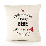 Housse de Coussin Premium Bebe d'amour - Coton Canvas Fairtrade Beige Idée Cadeau Décoration Canapé 40x40