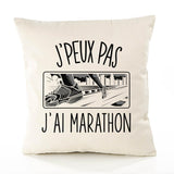 Housse de Coussin Premium Marathon Version Blanc - Coton Canvas Fairtrade Beige Idée Cadeau Décoration Canapé