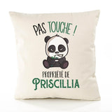 Housse de Coussin Premium Priscillia Pas Touche Panda - Coton Canvas Fairtrade Beige Idée Cadeau Décoration Canapé 40x40