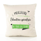 Housse de Coussin Premium Educatrice Spécialisée Meilleure Temps Femme - Coton Canvas Fairtrade Beige Idée Cadeau Décoration Canapé