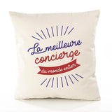 Housse de Coussin Premium Concierge Meilleure Monde - Coton Canvas Fairtrade Beige Idée Cadeau Décoration Canapé