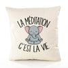 Housse de Coussin Premium méditation éléphant - Coton Canvas Fairtrade Beige Idée Cadeau Décoration Canapé