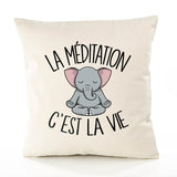Housse de Coussin Premium méditation éléphant - Coton Canvas Fairtrade Beige Idée Cadeau Décoration Canapé