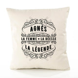 Housse de Coussin Premium AGNÈS Déesse légende Noire - Coton Canvas Fairtrade Beige Idée Cadeau Décoration Canapé