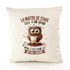 Housse de Coussin Premium La Maitre de Stage Chouette Grain - Coton Canvas Fairtrade Beige Idée Cadeau Décoration Canapé 40x40
