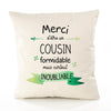 Housse de Coussin Premium Merci Cousin Inoubliable - Coton Canvas Fairtrade Beige Idée Cadeau Décoration Canapé