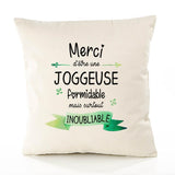 Housse de Coussin Premium Merci Joggeuse Inoubliable Femme - Coton Canvas Fairtrade Beige Idée Cadeau Décoration Canapé