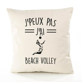 Housse de Coussin Premium Beach Volley 2 Version Blanc - Coton Canvas Fairtrade Beige Idée Cadeau Décoration Canapé
