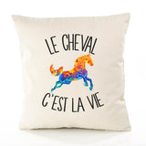 Housse de Coussin Premium Cheval - Coton Canvas Fairtrade Beige Idée Cadeau Décoration Canapé