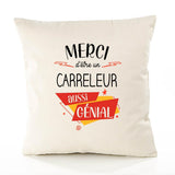 Housse de Coussin Premium Merci Carreleur Génial - Coton Canvas Fairtrade Beige Idée Cadeau Décoration Canapé
