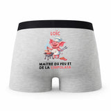 Caleçon Loic Maître du Feu et de la Chipolata - Humour Boxer Gris Cadeau