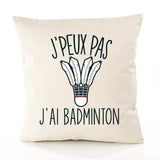 Housse de Coussin Premium Badminton Version Blanc - Coton Canvas Fairtrade Beige Idée Cadeau Décoration Canapé