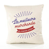 Housse de Coussin Premium marchande Meilleure Monde - Coton Canvas Fairtrade Beige Idée Cadeau Décoration Canapé