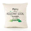 Housse de Coussin Premium Merci Assistant Social Inoubliable - Coton Canvas Fairtrade Beige Idée Cadeau Décoration Canapé