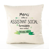 Housse de Coussin Premium Merci Assistant Social Inoubliable - Coton Canvas Fairtrade Beige Idée Cadeau Décoration Canapé