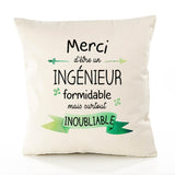 Housse de Coussin Premium Merci Ingénieur Inoubliable - Coton Canvas Fairtrade Beige Idée Cadeau Décoration Canapé