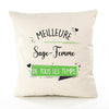 Housse de Coussin Premium Sage-Femme Meilleure Temps Femme - Coton Canvas Fairtrade Beige Idée Cadeau Décoration Canapé