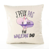 Housse de Coussin Premium The Walking Dad Version Blanc - Coton Canvas Fairtrade Beige Idée Cadeau Décoration Canapé
