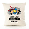 Housse de Coussin Premium Super Assistant Social - Coton Canvas Fairtrade Beige Idée Cadeau Décoration Canapé