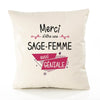 Housse de Coussin Premium Merci Sage-Femme Géniale - Coton Canvas Fairtrade Beige Idée Cadeau Décoration Canapé