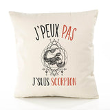 Housse de Coussin Premium Signe Scorpion Version Blanc - Coton Canvas Fairtrade Beige Idée Cadeau Décoration Canapé