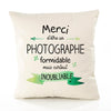 Housse de Coussin Premium Merci Photographe Inoubliable - Coton Canvas Fairtrade Beige Idée Cadeau Décoration Canapé