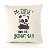 Housse de Coussin Premium Jonathan Pas Touche Panda - Coton Canvas Fairtrade Beige Idée Cadeau Décoration Canapé 40x40
