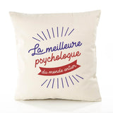 Housse de Coussin Premium Psychologue Femme Meilleure Monde - Coton Canvas Fairtrade Beige Idée Cadeau Décoration Canapé