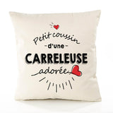 Housse de Coussin Premium Carreleuse d'amour - Coton Canvas Fairtrade Beige Idée Cadeau Décoration Canapé 40x40