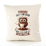 Housse de Coussin Premium Fernande Chouette Grain - Coton Canvas Fairtrade Beige Idée Cadeau Décoration Canapé