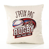 Housse de Coussin Premium Rugby 2 Version Blanc - Coton Canvas Fairtrade Beige Idée Cadeau Décoration Canapé