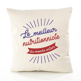 Housse de Coussin Premium nutritionniste Meilleure Monde - Coton Canvas Fairtrade Beige Idée Cadeau Décoration Canapé