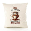 Housse de Coussin Premium Amina Chouette Grain - Coton Canvas Fairtrade Beige Idée Cadeau Décoration Canapé
